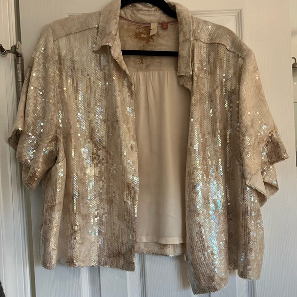 Pilcro cropped sequin button down 1X - Picture 2 of 5